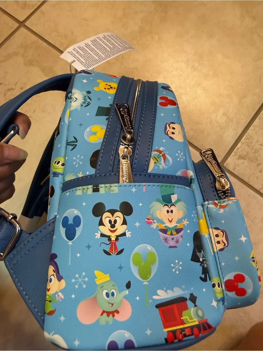 Disney Loungefly Light Blue Backpack with Minnie, Mickey & Park Icons